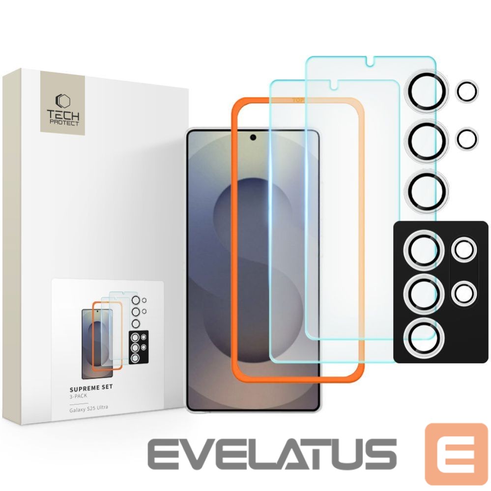 Kitos prekės Tech-Protect Tech-Protect Supreme Set for Samsung Galaxy S25 Ultra 2x Tempered Glass Screen Protector / Camera Tempered Glass - Clear