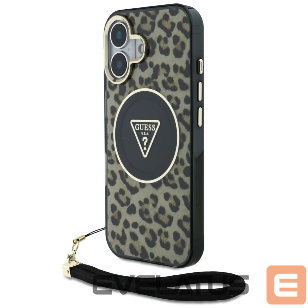 Kitos prekės Guess Guess HC IML Leopard Triangle Cord Strap MagSafe iPhone 16 Case - Brown