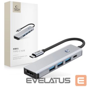 Kitos prekės Tech-Protect  Tech-Protect HB01 HUB Adapter 5in1 USB-C + USB3.0 + HDMI 4K 60Hz + PD100W - gray 