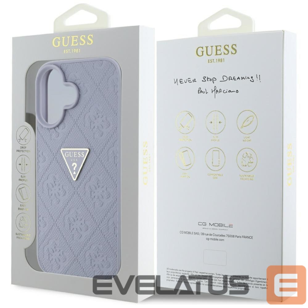 Kitos prekės Guess Guess Hot Stamp 4G Pattern Triangle Metal Logo iPhone 16 Case - Purple