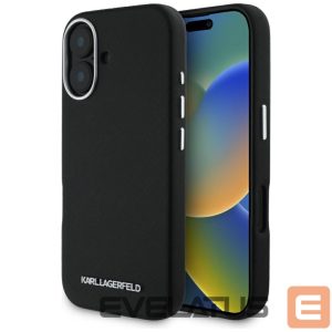 Kitos prekės Karl Lagerfeld  Karl Lagerfeld Saffiano Full Wrapped Elongated Metal Logo MagSafe Case for iPhone 16 - Black 