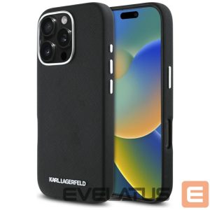 Kitos prekės Karl Lagerfeld  Karl Lagerfeld Saffiano Full Wrapped Elongated Metal Logo MagSafe iPhone 16 Pro Case - Black 