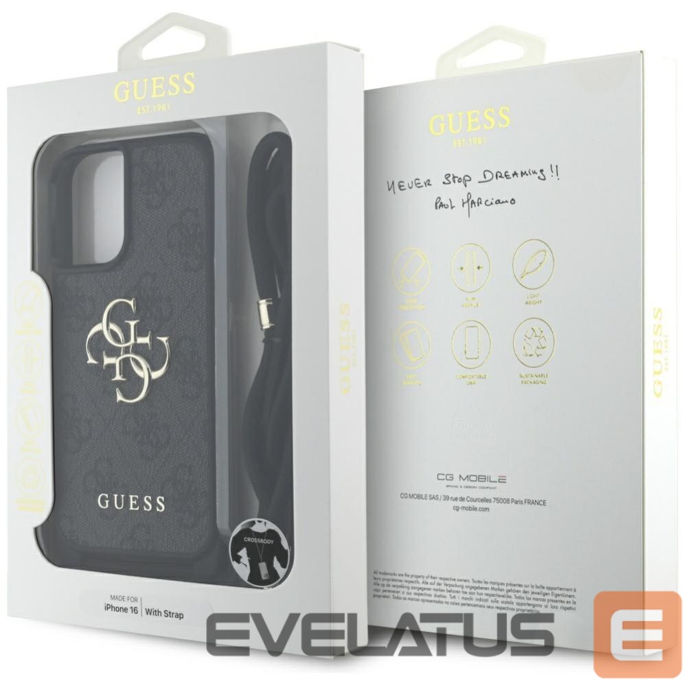 Kitos prekės Guess Guess 4G Big Logo Cord Stap Crossbody Case for iPhone 16 Black