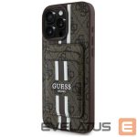 Kitos prekės Guess  Guess 4G Stripes case with Magsafe wallet for iPhone 16 Pro Max brown 
