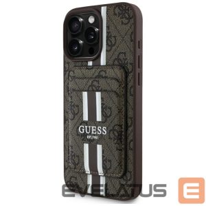 Kitos prekės Guess  Guess 4G Stripes case with Magsafe wallet for iPhone 16 Pro Max brown 