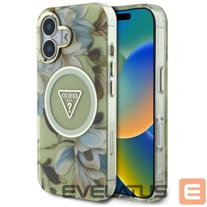 Kitos prekės Guess  Guess Glitter Flowers Triangle Buttons MagSafe case for iPhone 16 green 