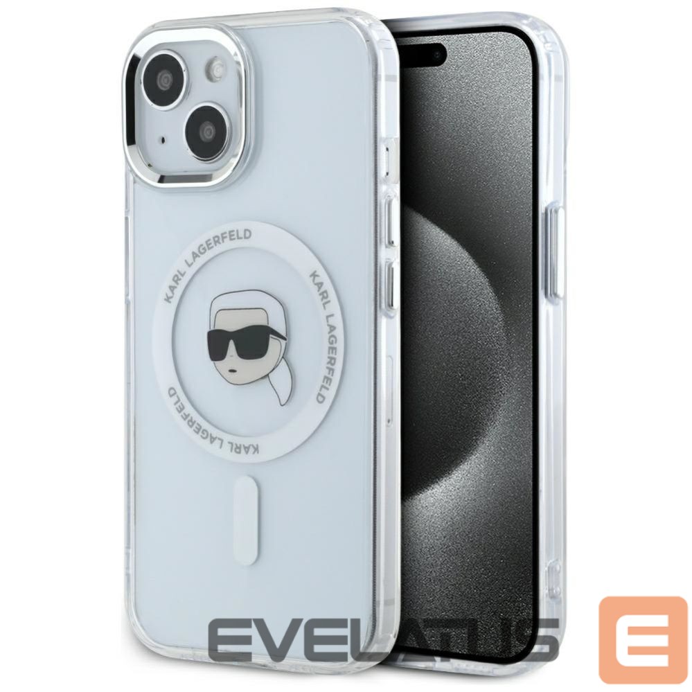 Kitos prekės Karl Lagerfeld Karl Lagerfeld IML Metal Karl Head MagSafe Case for iPhone 15 White