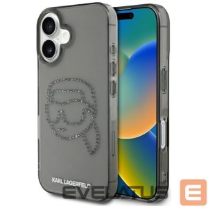 Kitos prekės Karl Lagerfeld  Karl Lagerfeld IML Rhinestones Karl Head Case for iPhone 16 Black 