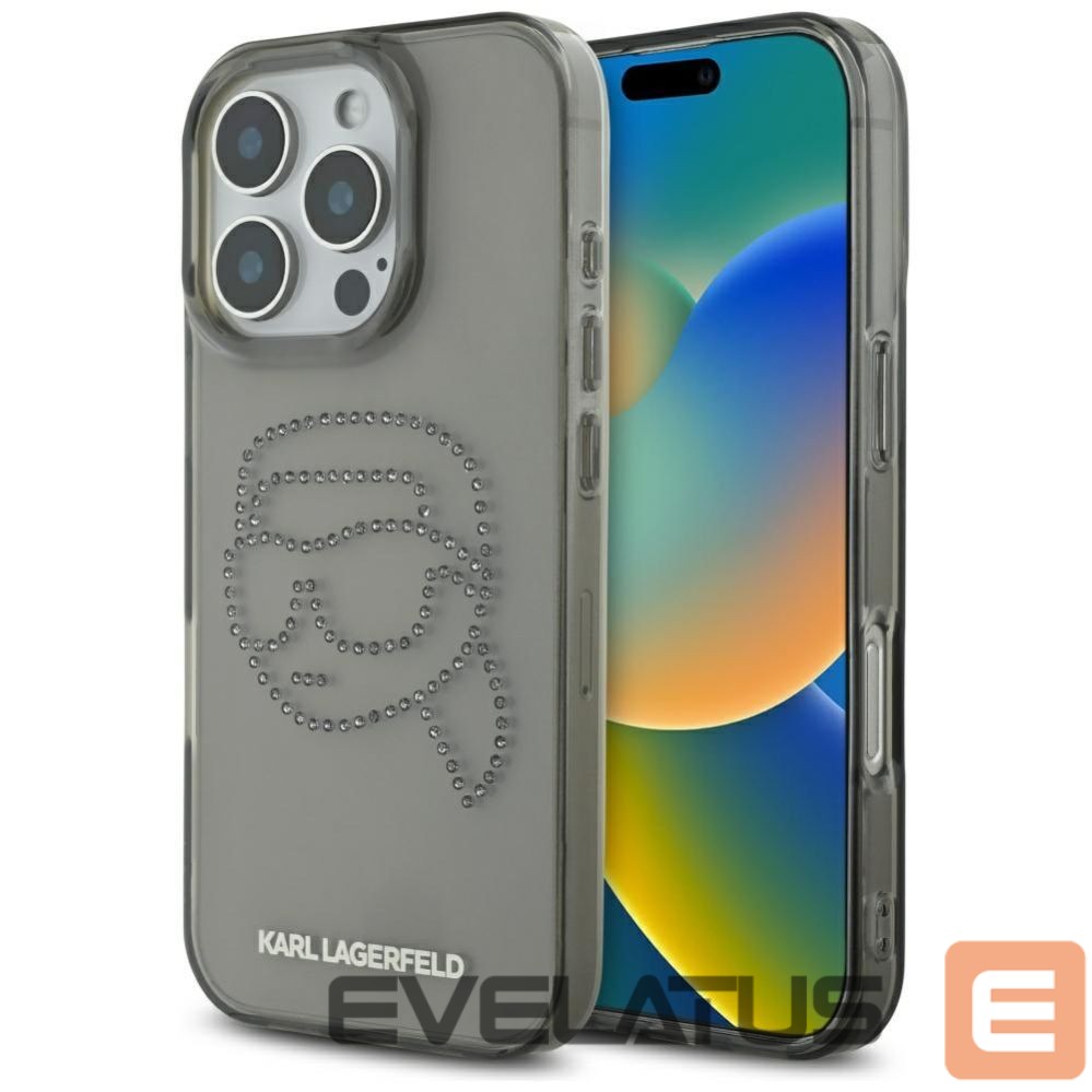 Kitos prekės Karl Lagerfeld Karl Lagerfeld IML Rhinestones Karl Head Case for iPhone 16 Pro Black