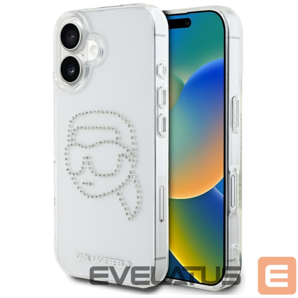 Kitos prekės Karl Lagerfeld Karl Lagerfeld IML Rhinestones Karl Head Case for iPhone 16 Clear