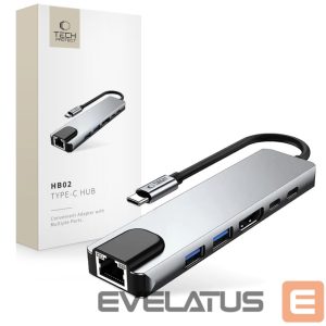 Kitos prekės Tech-Protect  Tech-Protect HB02 HUB Adapter 6in1 USB-C + USB2.0 + USB3.0 + HDMI 4K 30Hz + RJ45 + PD100W - gray 