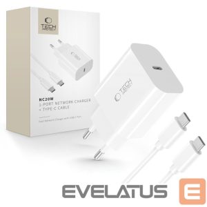 Kitos prekės Tech-Protect  Tech-Protect NC20W PD20W USB-C wall charger with USB-C cable - white 
