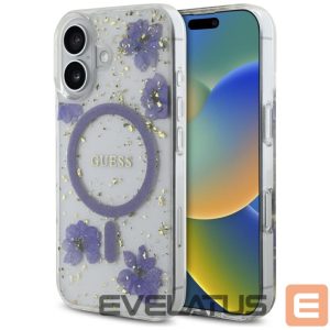 Kitos prekės Guess  Guess Resin Flowers Glitter MagSafe case for iPhone 16 - purple 