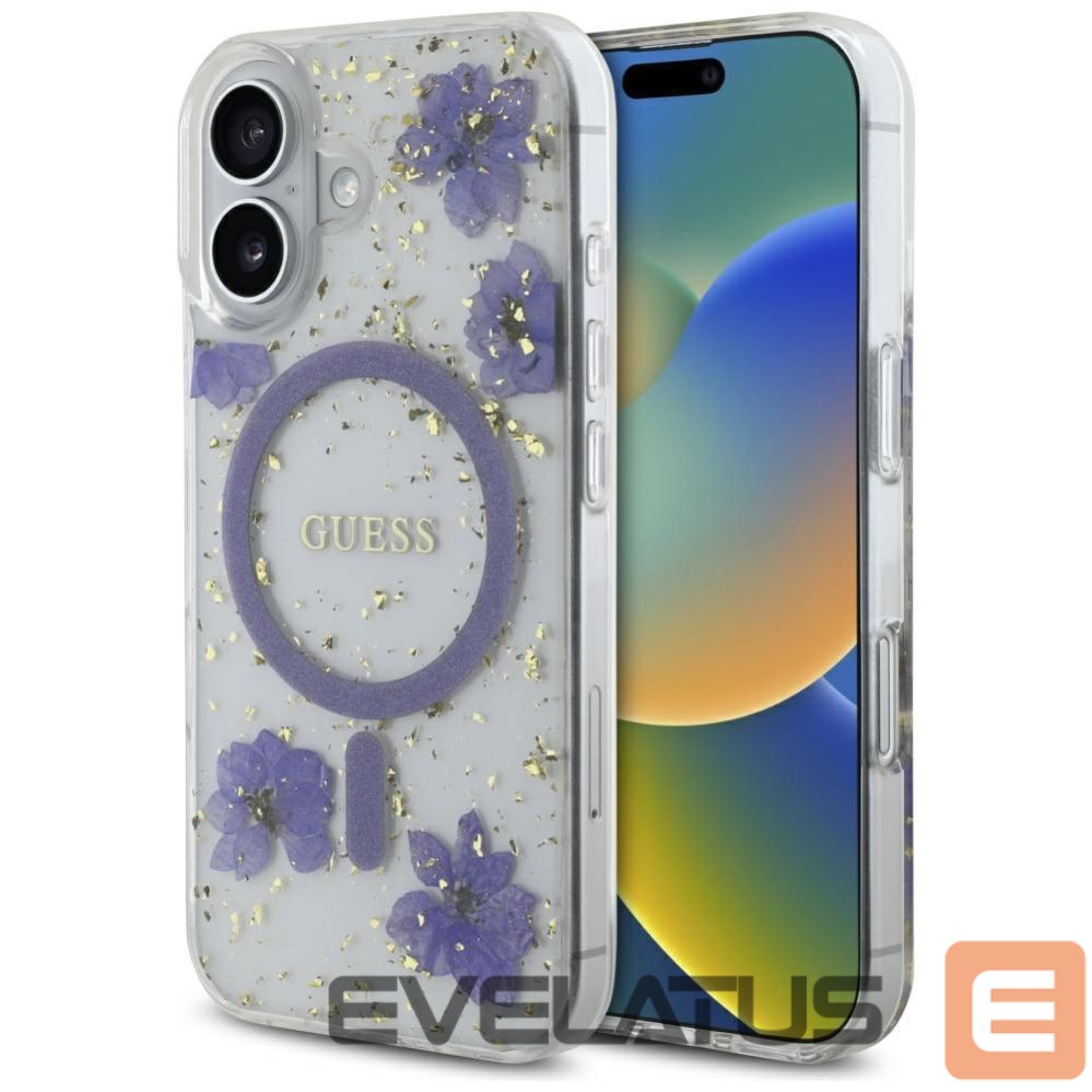 Kitos prekės Guess Guess Resin Flowers Glitter MagSafe case for iPhone 16 - purple