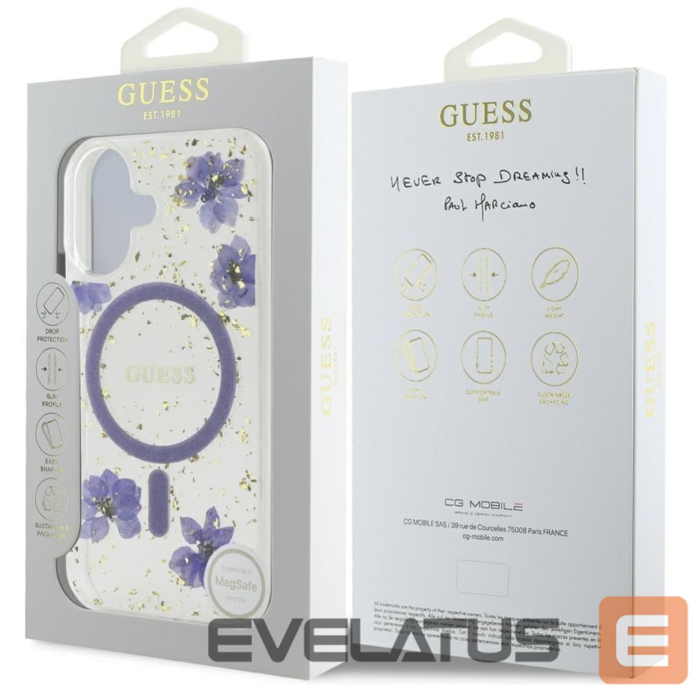 Kitos prekės Guess Guess Resin Flowers Glitter MagSafe case for iPhone 16 - purple