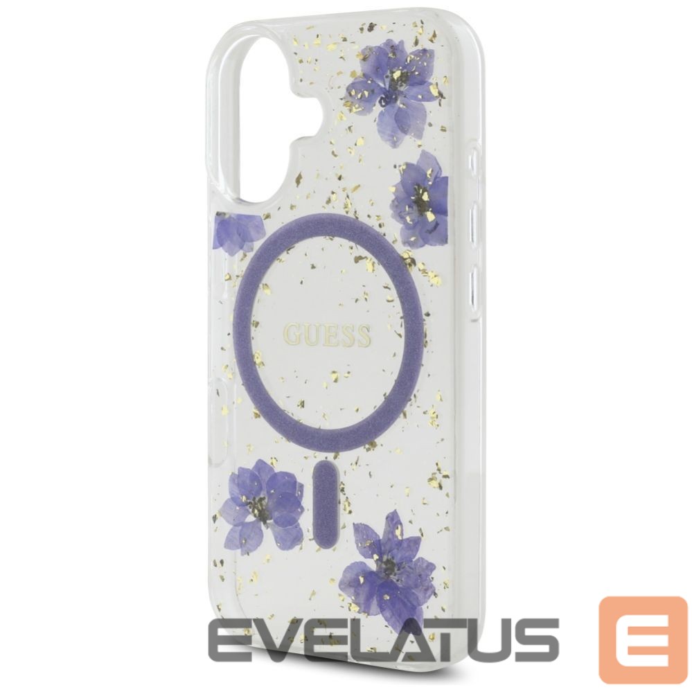 Kitos prekės Guess Guess Resin Flowers Glitter MagSafe case for iPhone 16 - purple