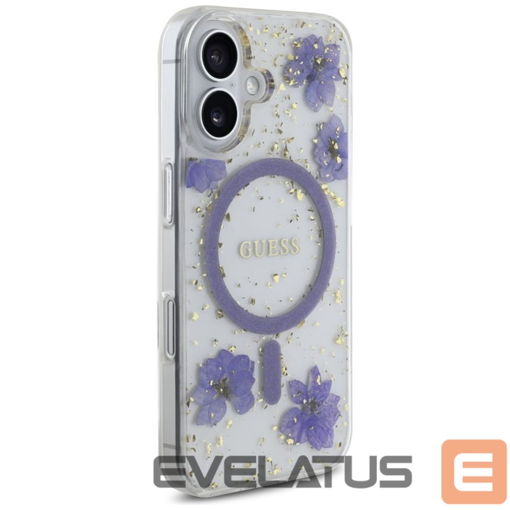 Kitos prekės Guess Guess Resin Flowers Glitter MagSafe case for iPhone 16 - purple
