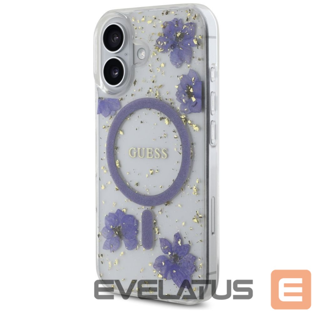 Kitos prekės Guess Guess Resin Flowers Glitter MagSafe case for iPhone 16 - purple