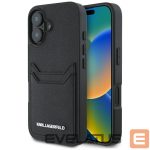 Kitos prekės Karl Lagerfeld  Karl Lagerfeld HC Grained PU Cardslot Metal Elong iPhone 16 Case - Black 