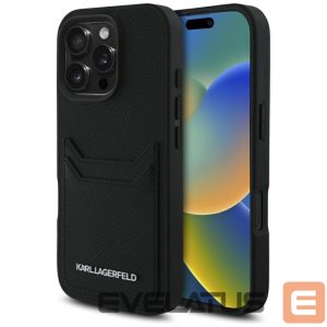 Kitos prekės Karl Lagerfeld  Karl Lagerfeld HC Grained PU Cardslot Metal Elong iPhone 16 Pro Case - Black 
