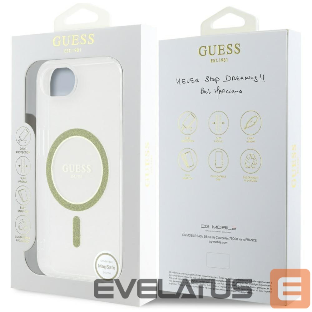 Kitos prekės Guess Guess IML Glitter Circle MagSafe iPhone 16e Case - Clear