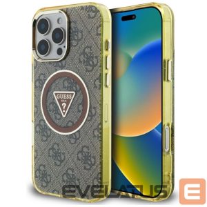 Kitos prekės Guess  Guess IML Metal Glitter 4G Circle Triangle MagSafe Case for iPhone 16 Pro - Brown 