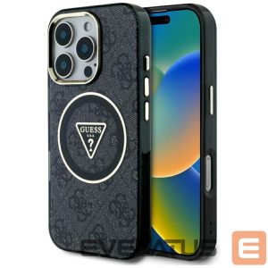 Kitos prekės Guess  Guess IML Metal Glitter 4G Circle Triangle MagSafe Case for iPhone 16 Pro - Black 