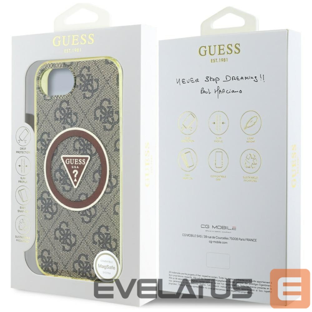 Kitos prekės Guess Guess IML Metal Glitter 4G Circle Triangle MagSafe case for iPhone 16e - brown