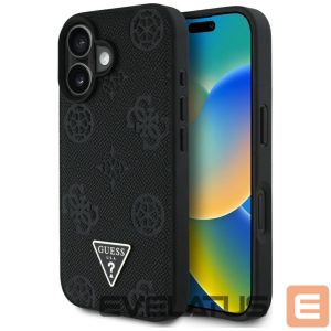Kitos prekės Guess  Guess Grained Hot Stamp Peony Triangle Logo MagSafe Case for iPhone 16 - Black 