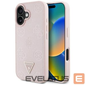 Kitos prekės Guess  Guess Grained Hot Stamp Peony Triangle Logo MagSafe iPhone 16 Case - Pink 