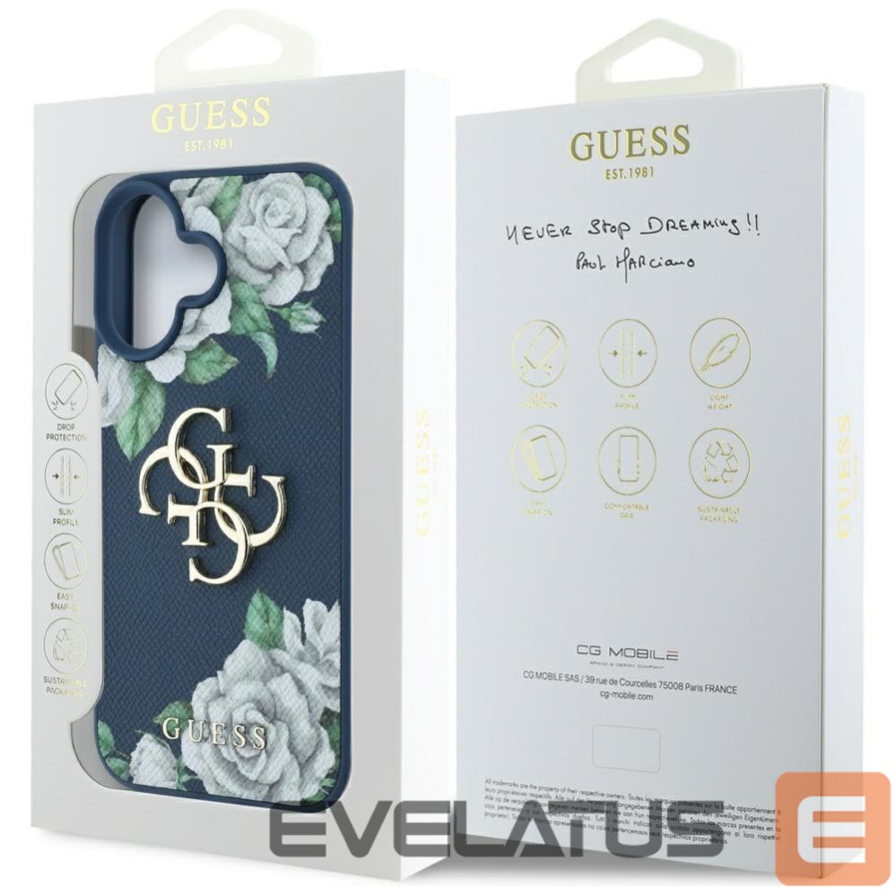 Kitos prekės Guess Guess Grained Roses Big 4G logo case for iPhone 16 - blue
