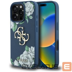 Kitos prekės Guess  Guess Grained Roses Big 4G logo case for iPhone 16 Pro Max - blue 