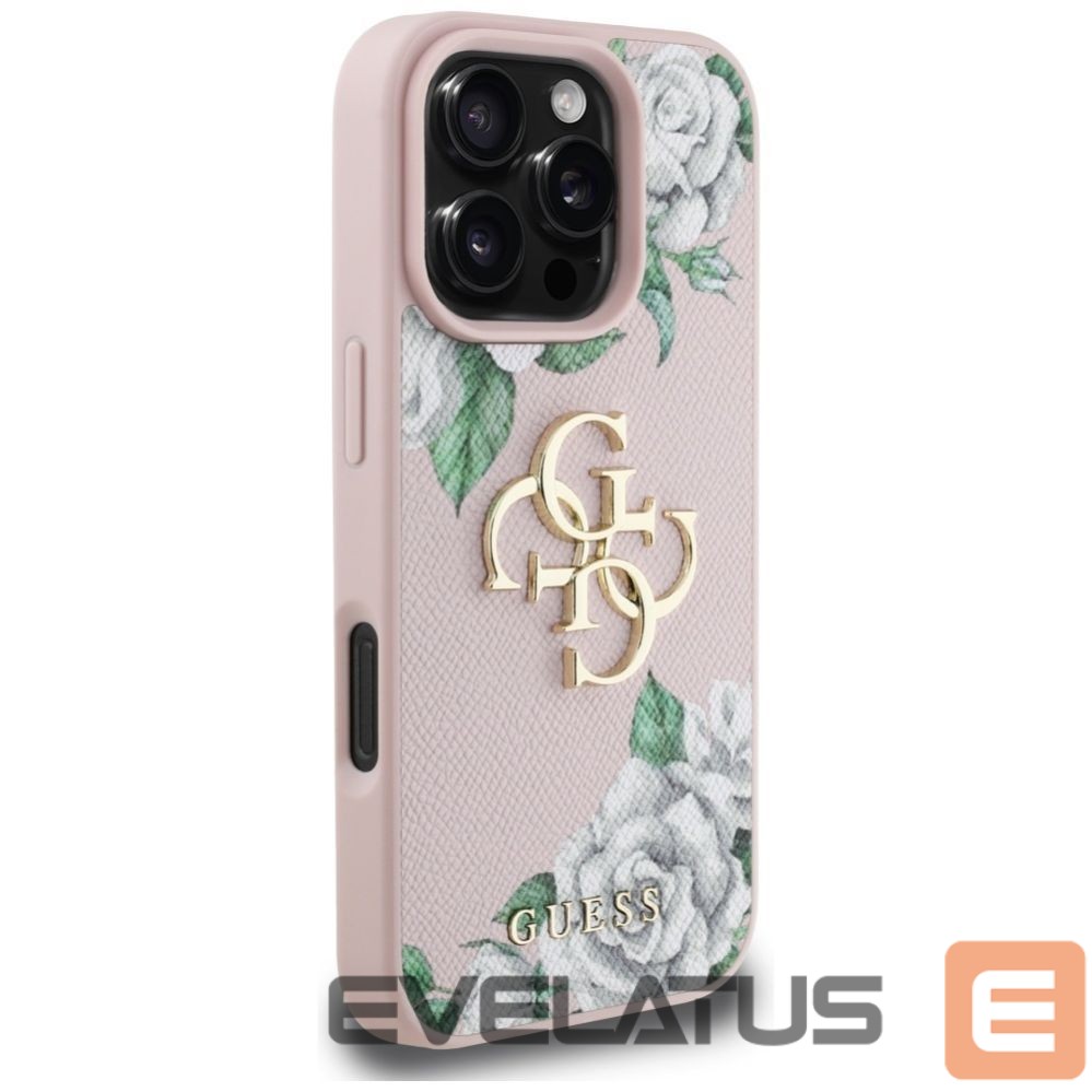 Kitos prekės Guess Guess Grained Roses Big 4G logo iPhone 16 Pro Max case - pink