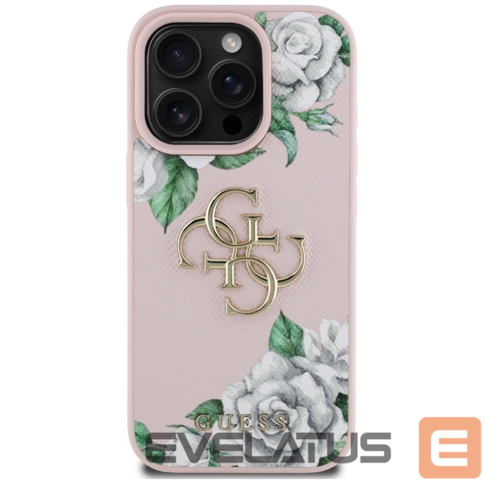 Kitos prekės Guess Guess Grained Roses Big 4G logo iPhone 16 Pro Max case - pink