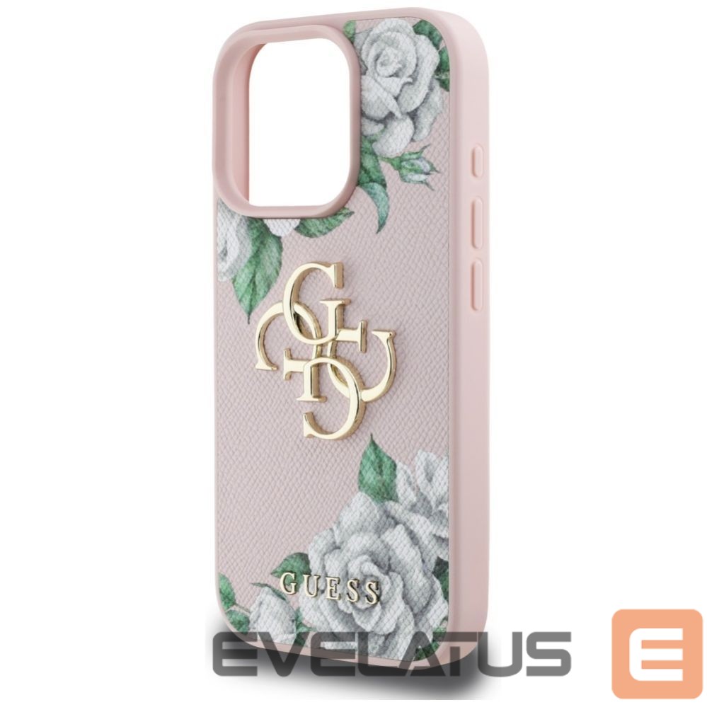 Kitos prekės Guess Guess Grained Roses Big 4G logo iPhone 16 Pro Max case - pink