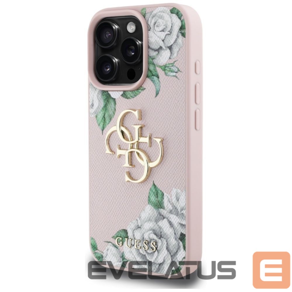 Kitos prekės Guess Guess Grained Roses Big 4G logo iPhone 16 Pro Max case - pink