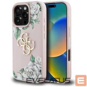 Kitos prekės Guess  Guess Grained Roses Big 4G logo iPhone 16 Pro case - pink 