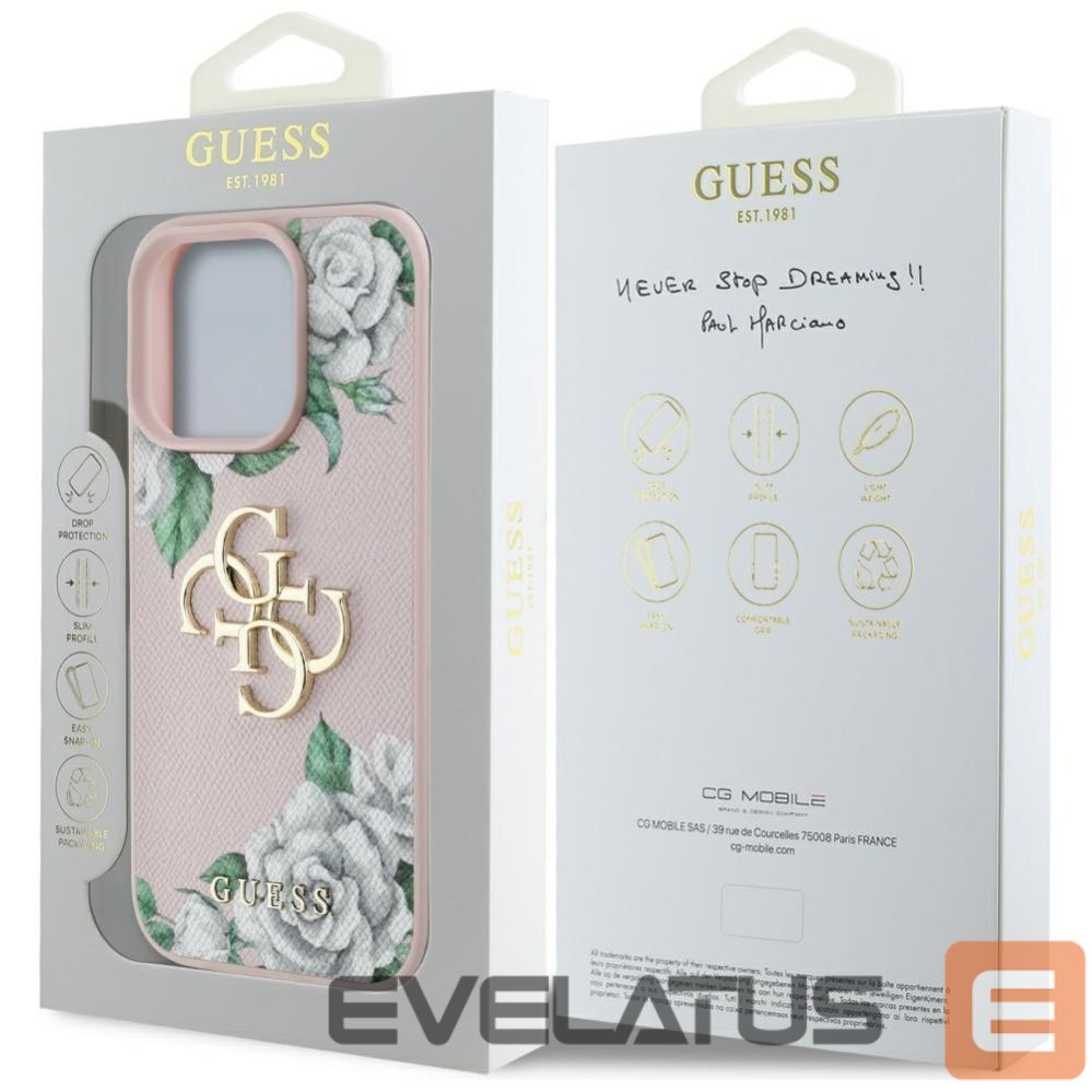 Kitos prekės Guess Guess Grained Roses Big 4G logo iPhone 16 Pro case - pink