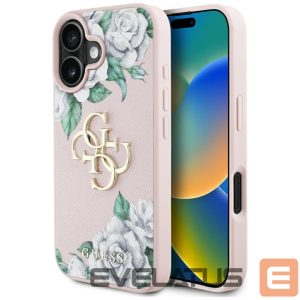 Kitos prekės Guess  Guess Grained Roses Big 4G logo iPhone 16 case - pink 
