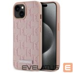 Kitos prekės Karl Lagerfeld  Karl Lagerfeld Leather Monogram Metal Logo MagSafe iPhone 15 Case - Pink 