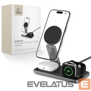 Kitos prekės Tech-Protect  Tech-Protect QI15W-A47 MagSafe 3in1 Inductive Charger + USB-C Cable - Black 