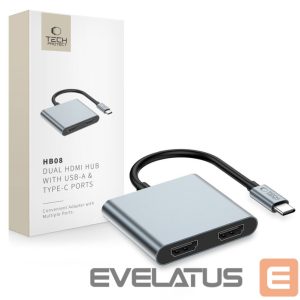 Kitos prekės Tech-Protect  Tech-Protect HB08 4in1 USB-C + USB2.0 + 2 x HDMI 4K 60HZ adapter - gray 