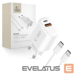 Kitos prekės Tech-Protect  Tech-Protect NCA30 PD 30W QC3.0 USB-A / USB-C Wall Charger + USB-C / USB-C Cable 100cm - White 