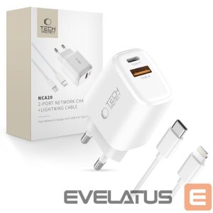 Kitos prekės Tech-Protect  Tech-Protect NCA20 PD 20W QC3.0 USB-A / USB-C Wall Charger + USB-C / Lightning Cable 100cm - White 