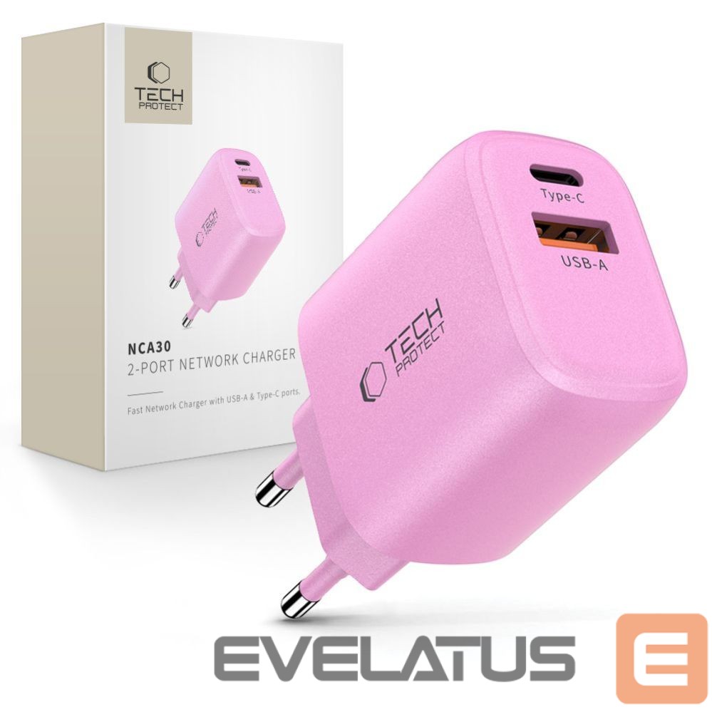 Kitos prekės Tech-Protect Tech-Protect NCA30 PD 30W QC3.0 USB-A / USB-C Wall Charger - Pink