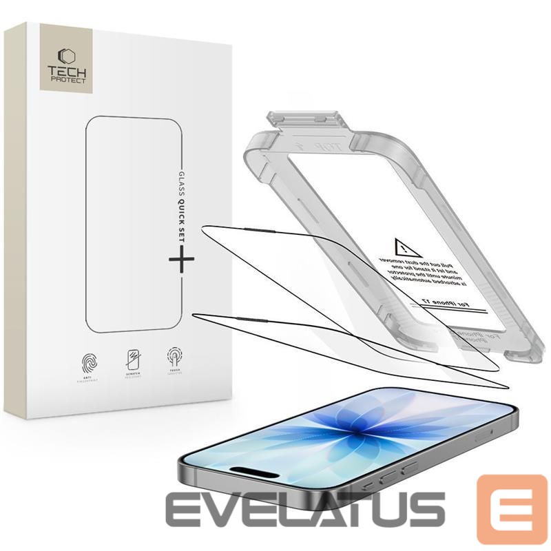 Kitos prekės Tech-Protect Tech-Protect Quick Set+ 2-pack tempered glass for iPhone 17 - black