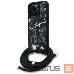 Kitos prekės Karl Lagerfeld  Karl Lagerfeld Crossbody Grained Pattern & Logo Case for iPhone 16 Pro - Black 