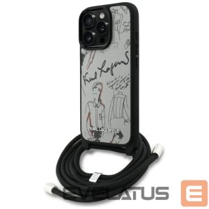 Kitos prekės Karl Lagerfeld  Karl Lagerfeld Crossbody Grained Pattern & Logo Case for iPhone 16 Pro Max - Gray 