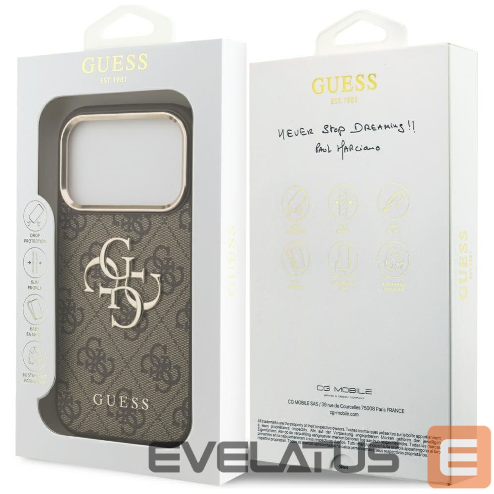 Kitos prekės Guess Guess 4G Big 4G Classic Logo Case for iPhone 17 Pro - Brown and Gold