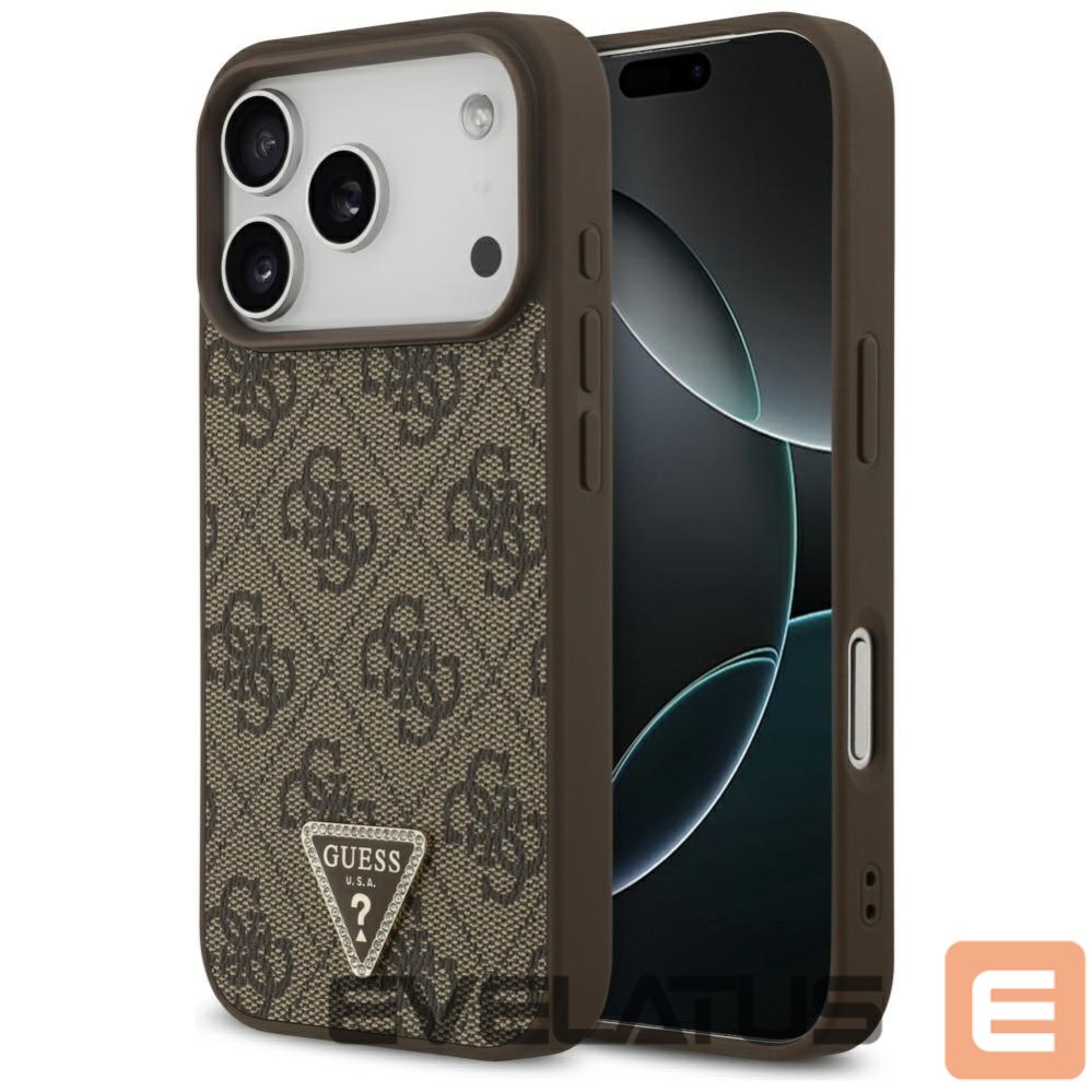 Kitos prekės Guess Guess Leather 4G Triangle Strass MagSafe Case for iPhone 17 Pro - Brown